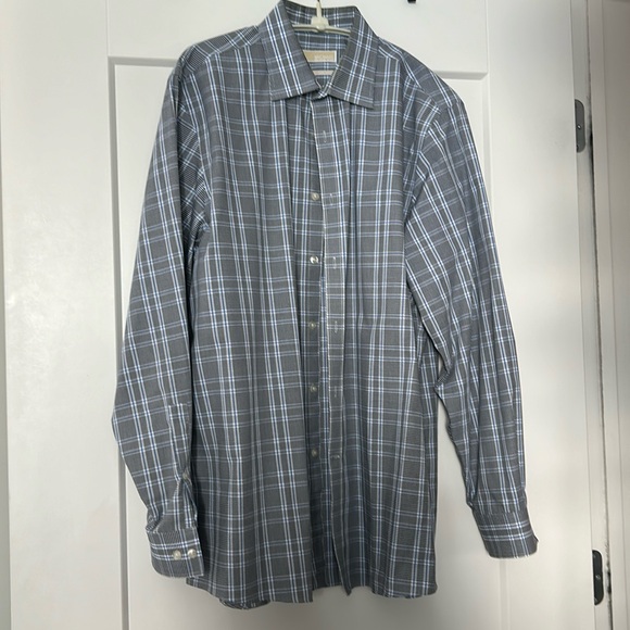 Michael Kors no-iron cotton button down in royal blue, black and white pattern - Picture 1 of 6